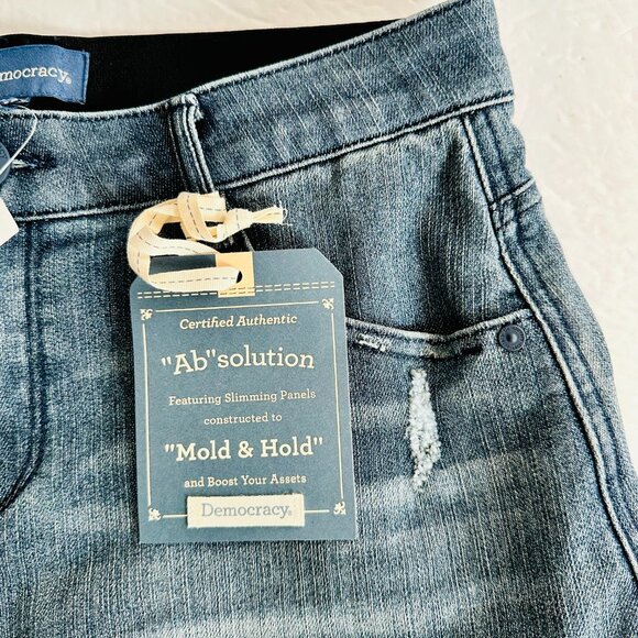 DEMOCRACY "AB" SOLUTION SLIMMING SCALLOPED RAW HEM PENCIL MINI DENIM SKIRT - Picture 5 of 7